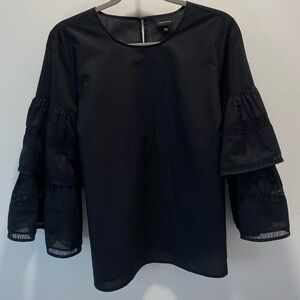 Who What Wear Black Blouse with Ruffled Sleeves